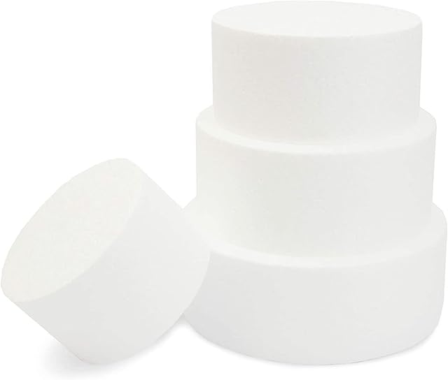 Bright Creations Foam Cake Rounds 4-Tier Dummy Set - 5, 6, 7 & 8-Inch Tiers, White - Dummy Cakes for Decorating Practice