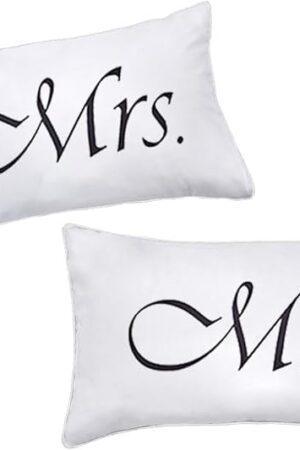 2PCS Mr and Mrs Pillow Cases,His and Hers Couples Pillowcases,Romantic Anniversary Engagement Christmas Wedding Gifts for The Couple,Bride Shower Gifts Ideas