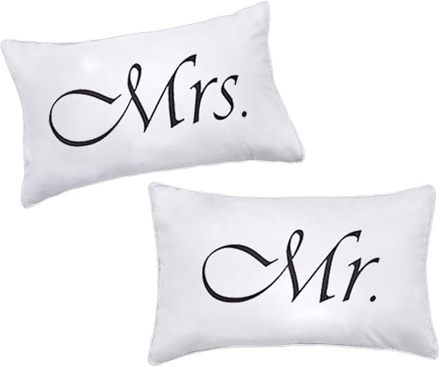 2PCS Mr and Mrs Pillow Cases,His and Hers Couples Pillowcases,Romantic Anniversary Engagement Christmas Wedding Gifts for The Couple,Bride Shower Gifts Ideas