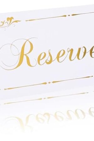 6 Pack Reserved Table Signs White Reserved Table Tent Card with Gold Foil Design for Wedding Party Restaurant - Double Sided Reserved Sign Table Tent Place Cards for Event