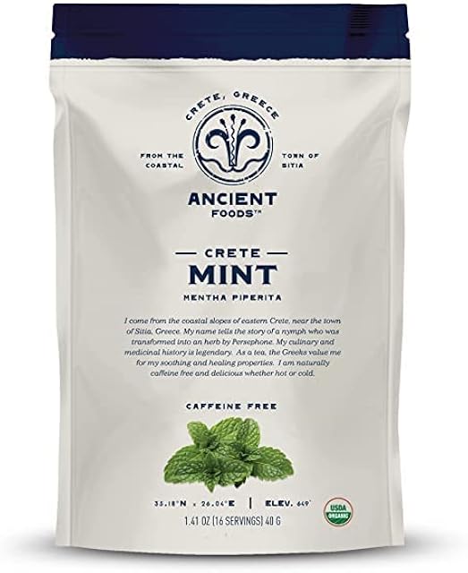 Ancient Foods Organic Mint Tea – Mint Loose Leaf Tea, Organic and Caffeine Free Tea Leaves from Crete (40g)