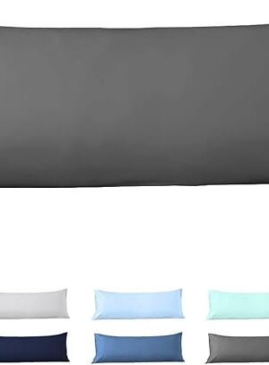 Body Pillowcase 20 x 72 Body Pillow Cover Dark Grey Zipper Closer Set of 1 Body Pillow Case Premium- 600 Thread Count Hotel Quality 100% Natural Cotton Body Pillowcases 20 x 72,Dark Grey Solid