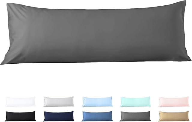 Body Pillowcase 20 x 72 Body Pillow Cover Dark Grey Zipper Closer Set of 1 Body Pillow Case Premium- 600 Thread Count Hotel Quality 100% Natural Cotton Body Pillowcases 20 x 72,Dark Grey Solid