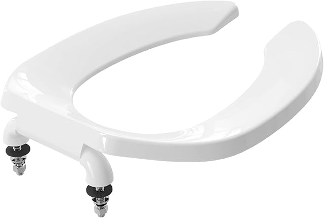 Commercial Heavy Duty Open Front Toilet Seat Without Cover, Thickened Material, Never Loosen, ELONGATED, White (18.5?), 1-Pack
