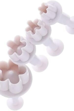 4Pcs White Flower Plunger Cookie Cutter DIY Blossom Flower Cake Fondant Mold Plastic Cake Decorating Tools Baking Accessories Cookie Cutters For Baking Plastic, Dessert and Candy Sculpting Tools