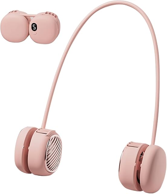 Battery Powered Neck Fan That Blows Cold Air - Portable Hands-Free Bladeless Fan LCD Display | Birthday Gifts for Men, Adjustable 5 Speeds, Ultra Lightweight for Travel, Gym, Office -Pink