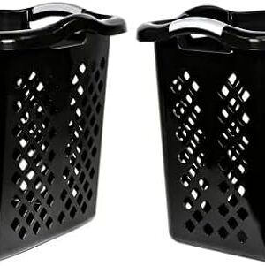 2 Pack Ultra Easy Carry Plastic Laundry Hamper, 2 Bushel Lamper Plastic Laundry Basket with Silver Handles,Dirty Clothes Laundry Hamper Bin for Home, Apartment, or Dorm Room, Black