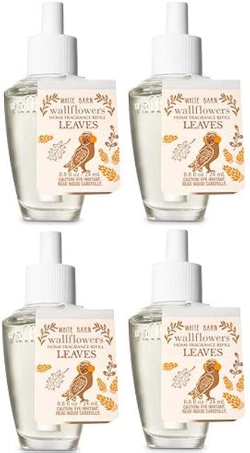 Bath and Body Works 4 Pack Leaves Wallflowers Fragrances Refill. 0.8 Oz.
