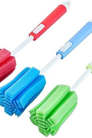 3 Pcs Bottles Dishwashing Foam Sponge Brush with Adjustable Long Handle for Coffee Glasses Pot Milk Cup Mugs Wine Bottle Baby Bottles Kitchen Clean(Color Random)