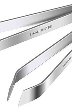 2 Pieces Fish Bone Tweezers, Stainless Steel Flat and Slant Tweezers Pliers Remover Tool (4.6")