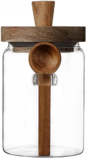 ANSQU Glass Jar with Wooden Lid and Spoon, 20.3oz Food Storage Containers Coffee Jar Coffee Grounds Container, Glass Food Storage Canister (1 Pack)