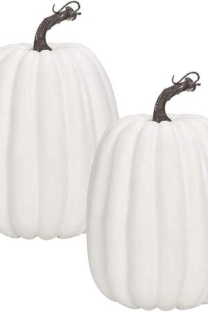 WESAPPINC Artificial Pumpkins,2PCS White Fake Pumpkins Large Faux Pumpkins for Autumn Thanksgiving Halloween Seasonal Holiday Decor Decoration (2pcs Big White Pumpkins)