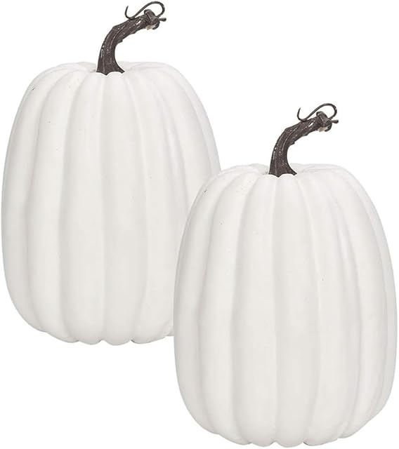 WESAPPINC Artificial Pumpkins,2PCS White Fake Pumpkins Large Faux Pumpkins for Autumn Thanksgiving Halloween Seasonal Holiday Decor Decoration (2pcs Big White Pumpkins)
