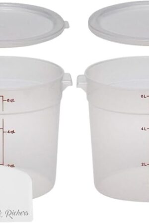 Cmbro 6-Quart Round Food Storage Container with Lid - BPA-Free,2 pack with Scraper Bundle, Restaurant Containers with Lids for Bread Proofing, Clear Plastic Storage Bins with Lids