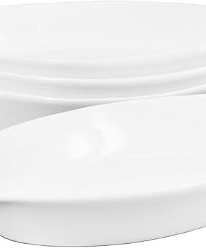 6" x 4" Ceramic Oval Small Au Gratin Baking Dishes 7 oz, Set of 4 Banana Split Bowls, Oven and Microwave Safe, for 1 person servings, Bakeware with Handle(8.3 IN) for Kitchen and Home