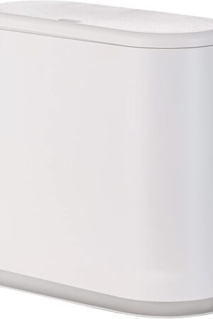 12L White Slim Bathroom Trash Can with Press Top Lid,3.17 Gallon Pet/Dog Proof Kitchen Trash Can,Thin Garbage Can,Covered Wastebasket,Narrow Small Plastic Trashcan for Craft Room,Bedroom,Office,Dorm