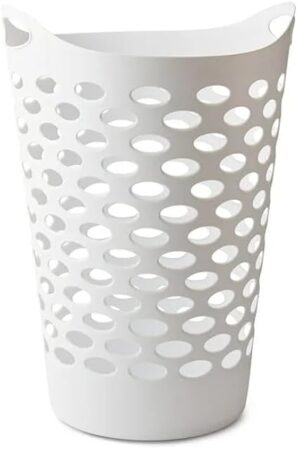 White Round Plastic Laundry Hamper with Handles - 2.2 Bushel Capacity, Lightweight & Space-Saving - Easy-Carry Laundry Basket for Home, Dorm, or Apartment