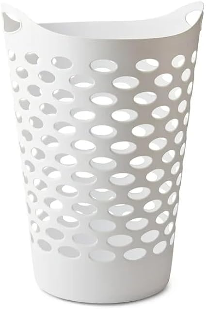 White Round Plastic Laundry Hamper with Handles - 2.2 Bushel Capacity, Lightweight & Space-Saving - Easy-Carry Laundry Basket for Home, Dorm, or Apartment