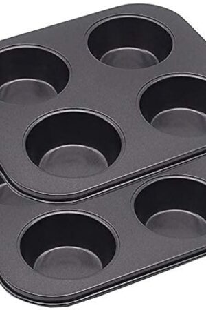 4 Cup Muffin Pan 2 Pcs (8.5 X 7.48 Inch) Air Fryer Small Oven Cupcake Baking Pan Non Stick No Toxic Bakeware