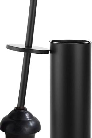 Black Toilet Plunger with Holder Bathroom Metal Canister Holder Drip Cup, Heavy Duty, Deep Cleaning