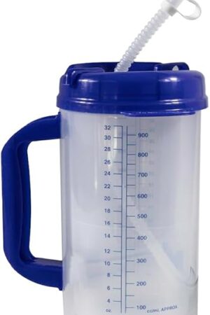Vakly Hospital Carafe Insulated Double-Walled Water Tracking Thermos – 32 oz capacity Hot and Cold Refillable Water Bottle – With Flexible Straw and Pouring/Sipping Spout (1)