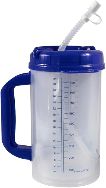Vakly Hospital Carafe Insulated Double-Walled Water Tracking Thermos – 32 oz capacity Hot and Cold Refillable Water Bottle – With Flexible Straw and Pouring/Sipping Spout (1)