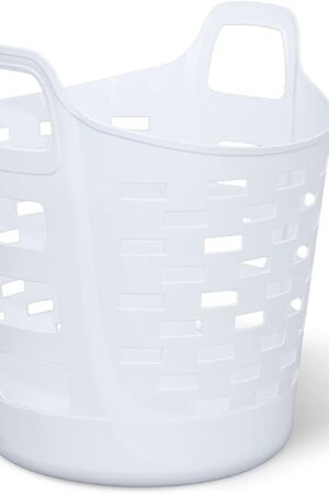 Clorox Flexible Laundry Basket - Plastic Hamper for Clothes, Bedroom, and Storage - Portable Round Bin with Carry Handles, 1 Bushel, White
