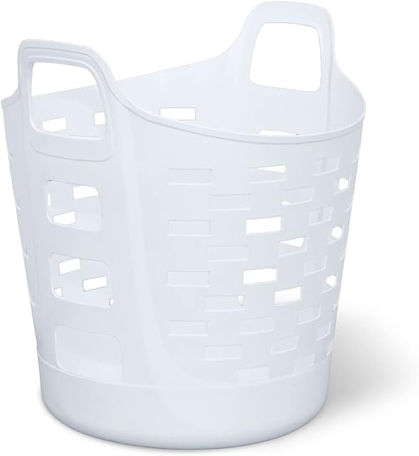 Clorox Flexible Laundry Basket - Plastic Hamper for Clothes, Bedroom, and Storage - Portable Round Bin with Carry Handles, 1 Bushel, White