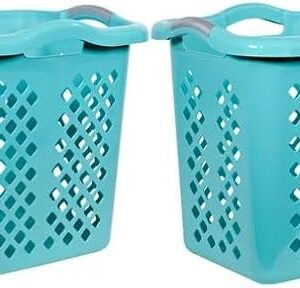 2 Bushel Plastic Lamper Laundry Basket with Silver Handles, Teal Splash, 2 Pack