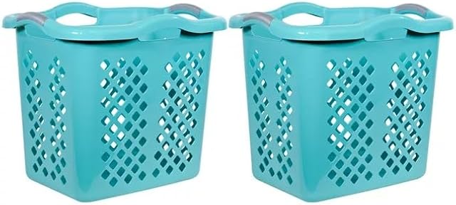 2 Bushel Plastic Lamper Laundry Basket with Silver Handles, Teal Splash, 2 Pack