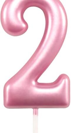 2nd Birthday Candle Two Years Pink Happy Birthday Number 2 Candles for Cake Topper Decoration for Party Kids Adults Numeral 20 23 12 26 29 21 27 62 25