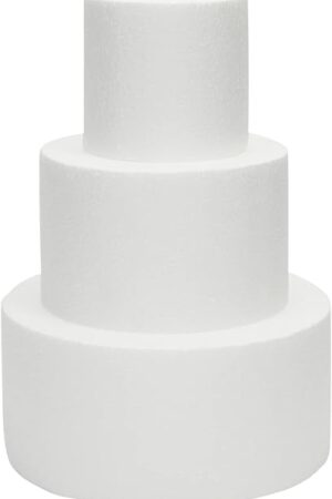 Bright Creations Round Foam Fake Cake Dummy Set - 10.8 in Tall, White Foam - Artificial Cake Form for Birthday & Wedding Displays