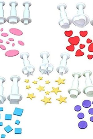 Cookie Cutters,Plunger Cutter Cake Decorating Supplies Fondant Molds,16 Pcs,Heart/Square/Oval/Circular/Star,White,Dadam