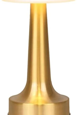 Cordless Metal Desk Lamp, Touch Sensor Control LED Table Lamp,3 Color Stepless Dimmable Battery Powered Lamp for Living Room, Dorm, Home Office (Gold)