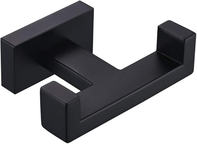 Angle Simple Stainless Steel Double Towel Hook Wall Mount Matte Black