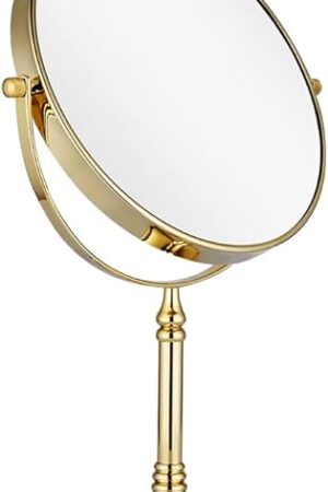 DOWRY Makeup Mirror 10x Magnification Vanity Mirror Tabletop Two-Sided Swivel Gold Finish(10X)