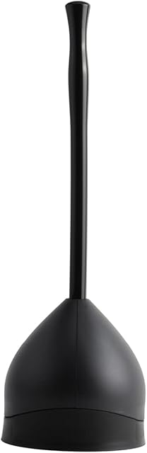 Casabella Toilet Plunger and Hideaway Caddy Combo for Bathrooms, 2-Piece Heavy-Duty Toilet Plunger and Holder Set, Black