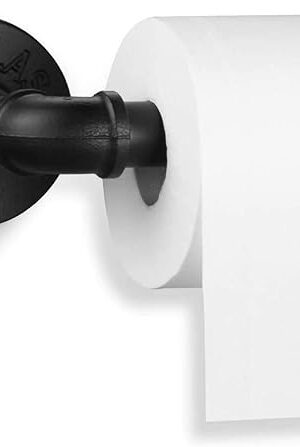 Elibbren Industrial Pipe Toilet Paper Holder, Heavy Duty DIY Vintage Rustic Iron Roll Tissue Wall Mounted Paper Holder Towel Racks with Hardware for Bathroom, Kitchen, Bedroom, Hallway, Black, 1 Pack
