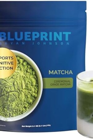 Blueprint Bryan Johnson Matcha Powder – Ceremonial Grade Japanese Matcha – Green Tea for Energy & Focus – Natural Caffeine, Antioxidant-Rich – 30mg L-Theanine- 30 Servings