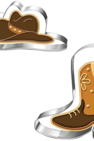 Cowboy Cowgirl Cookie Cutter Set-2 Piece-Cowboy Cowgirl Boot and Hat-Diswasher Safe-Cookie Cutters Shapes for Baby Shower Birthday Baking