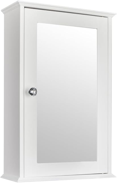 Bonnlo Bathroom Cabinet Wall Mount Mirrored Medicine Cabinet Storage Organizer with Single Door and 2 Adjustable Shelves White