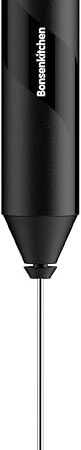 Bonsenkitchen Powerful Milk Frother for Coffee, Fast Handheld Drink Mixer with Stainless Steel Whisk, Battery Operated Hand Frother Stirrer Wand-Black