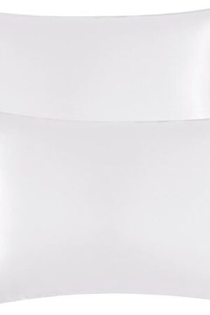 EHEYCIGA Satin Pillowcase Queen Set of 2, Soft Pillowcases for Hair and Skin Similar to Silk, White Pillow Cases 2 Pack with Envelope Closure, 20X30 Inches