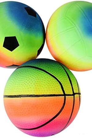 The Rhode Island Novelty 6 Inch Rainbow Sports Vinyl Balls Set of 3 Assorted Designs May Vary