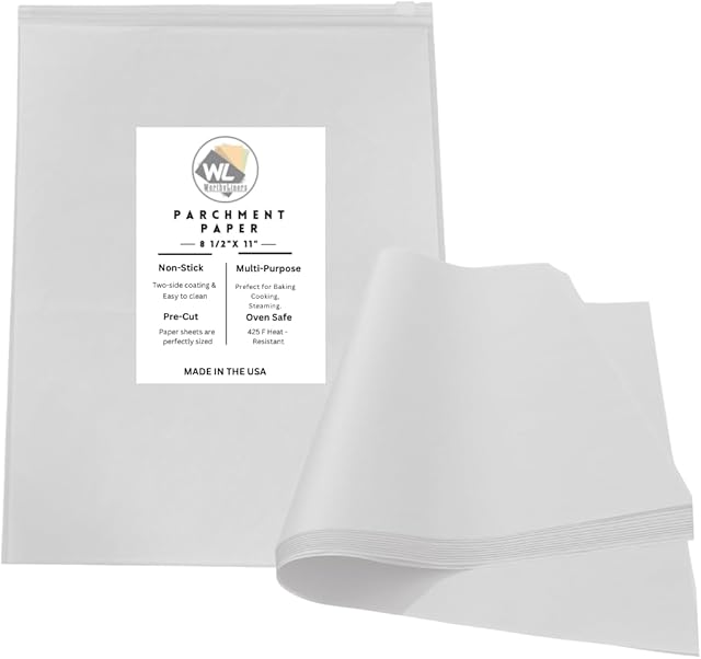 8 1/2" X 11", 100 Pack Parchment Paper Pan Liner - Sheets for Baking Cookies, Cooking - Made in USA