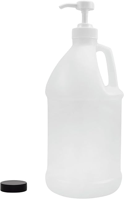 Cornucopia Brands Half Gallon Plastic Jug w/Pump; 64-Ounce/2 Quart Bottle w/Lotion & Liquid Pump Top for DIY Hot Sauce, Liquid Soap, Etc, Storage Lid Included