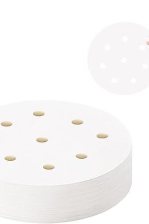 400-Count Mini Bamboo Steamer Liners, 4-Inch Perforated Parchment Sheets for Dumplings, Buns, Dim Sum, Air Fryer and Microwave Safe, Disposable Food-Grade non-stick layer