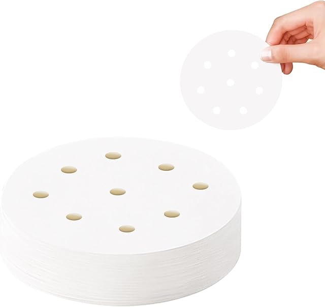 400-Count Mini Bamboo Steamer Liners, 4-Inch Perforated Parchment Sheets for Dumplings, Buns, Dim Sum, Air Fryer and Microwave Safe, Disposable Food-Grade non-stick layer
