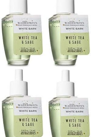 Bath and Body Works 4 Pack White Tea & Sage Wallflowers Fragrance Refill. 0.8 fl oz.