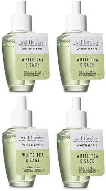 Bath and Body Works 4 Pack White Tea & Sage Wallflowers Fragrance Refill. 0.8 fl oz.